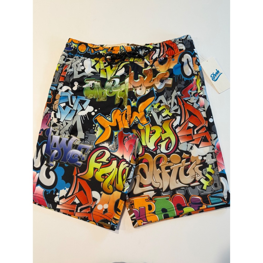 Fresh Prints of Bel-Air Mens Graffiti Print Shorts Multicolor Streetwear Size S